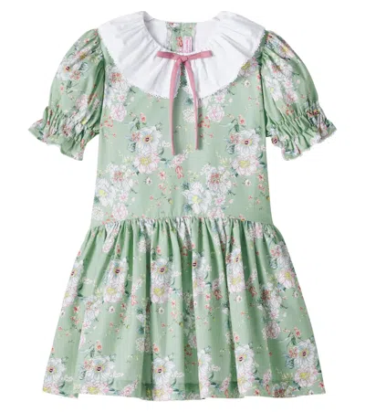 La Coqueta Kids' Izara Floral Cotton Poplin Dress In Multicoloured