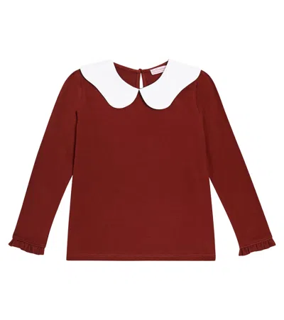 La Coqueta Kids' Iziar Cotton Jersey Top In Burgundy