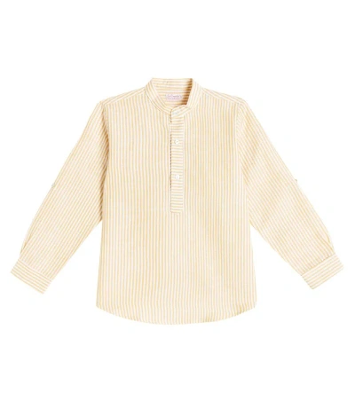 La Coqueta Kids' Jazmin Striped Linen And Cotton Shirt In Yellow Stripe
