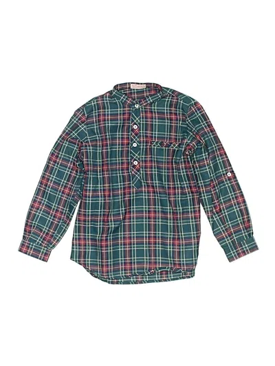 Pre-owned La Coqueta Kids' Long Sleeve Button Down Shirt In Green