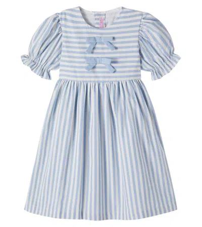 La Coqueta Kids' Luciana Bow-detail Striped Dress In Blue