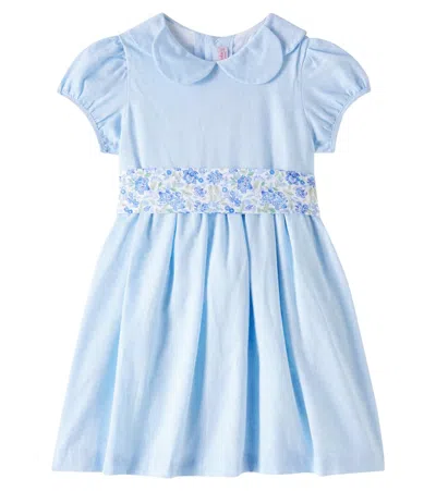 La Coqueta Kids' Madeira Cotton And Linen Dress In Blue