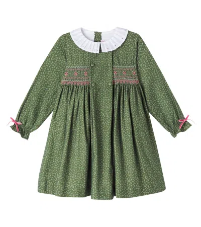 La Coqueta Kids' Magdalena Floral Smocked Cotton Dress In Green