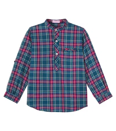 La Coqueta Kids' Mateo Tartan Cotton-blend Shirt In Green
