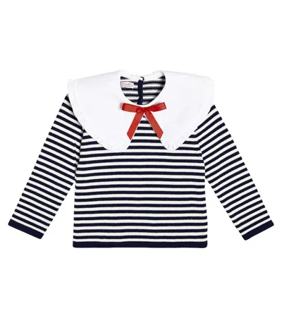 La Coqueta Kids' Morissa Striped Cotton Sweater In Navy/ivory