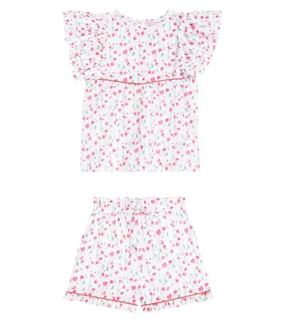 La Coqueta Kids' Oria Floral Cotton Pajamas In Red Poppies