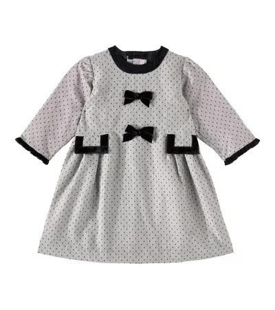 La Coqueta Kids' Penelope Bow-detail Polka-dot Dress In Grey