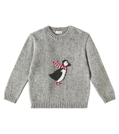 La Coqueta Kids' Puffin Wool-blend Sweater In Grey