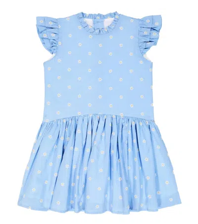 La Coqueta Kids' Bedrucktes Kleid Rita Aus Baumwolle In Blue Floral
