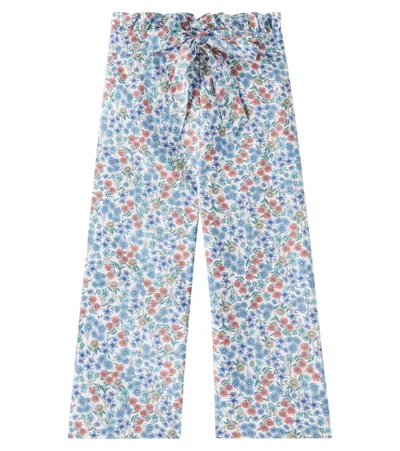 La Coqueta Kids' Roda Floral Cotton Pants In Blue Floral