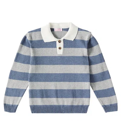La Coqueta Kids' Roman Striped Cotton Polo Sweater In Blue Stripe