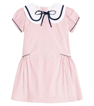 La Coqueta Kids' Siena Striped Cotton Dress In Red