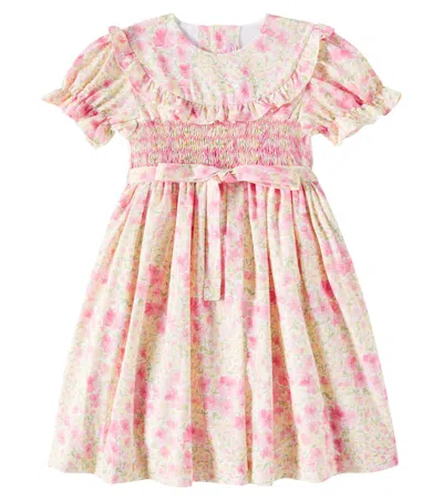 La Coqueta Kids' Silvana Smocked Cotton Dress In Pink