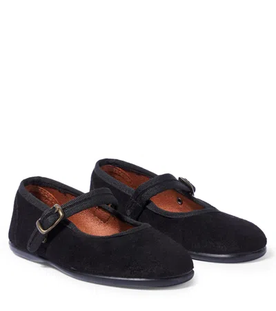 La Coqueta Kids' Mary-jane-ballerinas Aus Veloursleder In Schwarz
