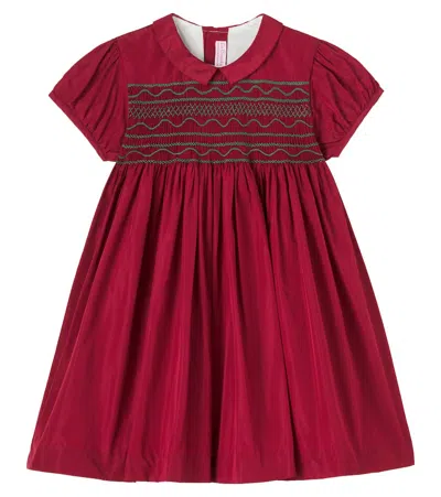 La Coqueta Kids' Victoria Smocked Taffeta Dress In Burgundy