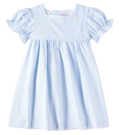 La Coqueta Kids' Zoe Striped Ruffled Cotton-blend Dress In Blue Stripe