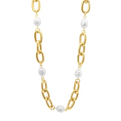 La Côte Club Women's Gold / White Cable Chain Pearl Necklace Gold In Gray