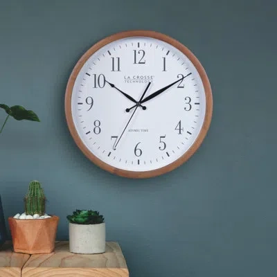 La Crosse Technology 12.8" Atomic Analog Wood Wall Clock In Walnut
