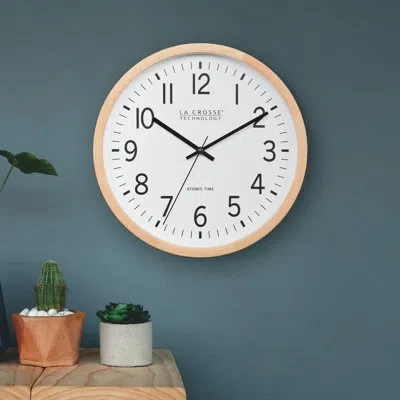 La Crosse Technology 404-53707-int 12.8-inch Beech Wood Atomic Analog Wall Clock In Beige