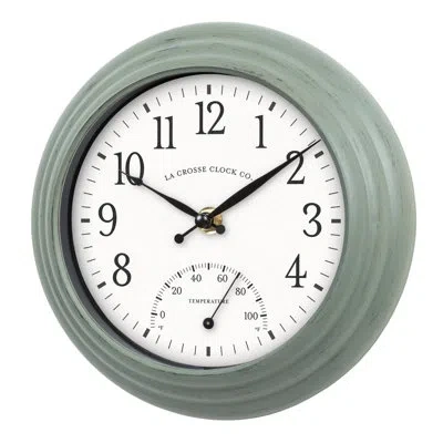 La Crosse Technology 8-inch Indoor/outdoor Sage Green Quartz Wall Clock With Temperature