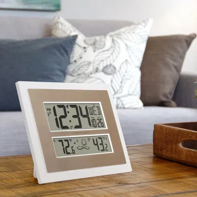 La Crosse Technology Atomic Digital Wall Clock With Temperature & Forecast In White,champagne
