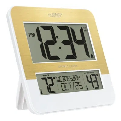La Crosse Technology Digital Atomic Two-tone Clock With Temperature In Gold;white