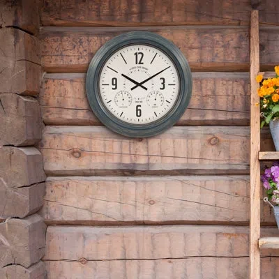 La Crosse Technology Hamilton 18.40" Outdoor Metal Quartz Clock With Temperature In Navy Blue