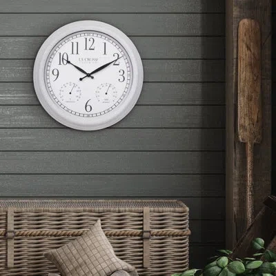 La Crosse Technology Indoor/outdoor Quartz 15" Wall Clock In Antique White