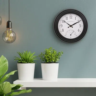 La Crosse Technology La Crosse Clock 8 In. Colby Indoor/outdoor Analog Quartz Wall Clock With Temperature In Black