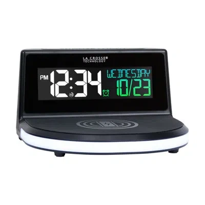 La Crosse Technology Qi-certified Wireless Charging Alarm Clock With Glowing Light Base In Black