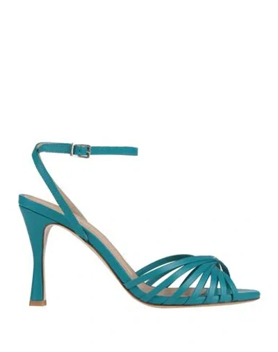La Cuinta Woman Sandals Turquoise Size 10 Leather In Blue
