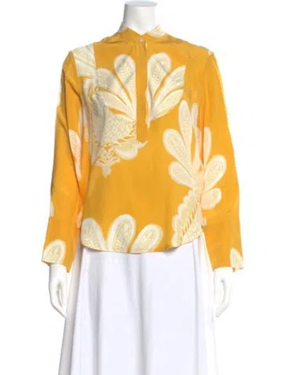 Pre-owned La Double J X Mother Silk Floral Print Blouse In Yellow