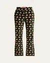 La Doublej Floral-print Cropped Trousers In Black