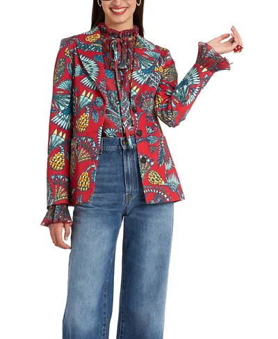 La Doublej 24/7 Floral-print Single-breasted Blazer In Sicomore_red