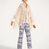 La Doublej 24/7 Printed Cotton Flared Pants In Blue