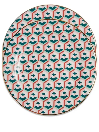 La Doublej Abstract-print Dessert Plate Set Of Two In Grün
