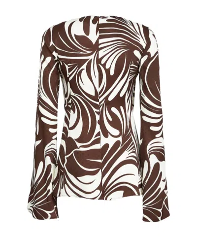 La Doublej Abstract-print Knotted-neck Blouse In Brown