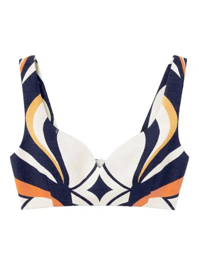 La Doublej Abstract-print Sweetheart Top In White