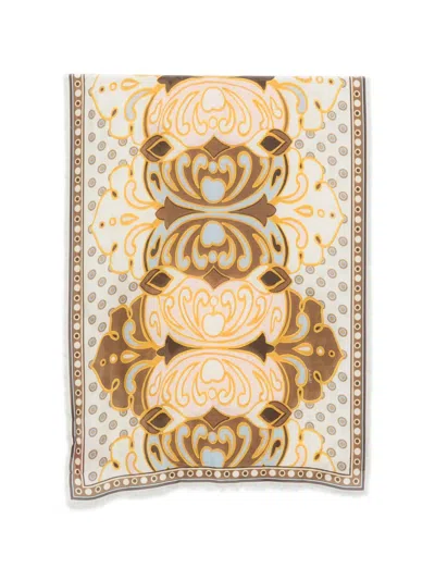 La Doublej Abstract-print Frayed Scarf In Neutral
