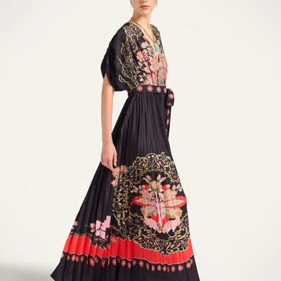La Doublej Belted Pleated Printed Crepe De Chine Maxi Dress In Multi