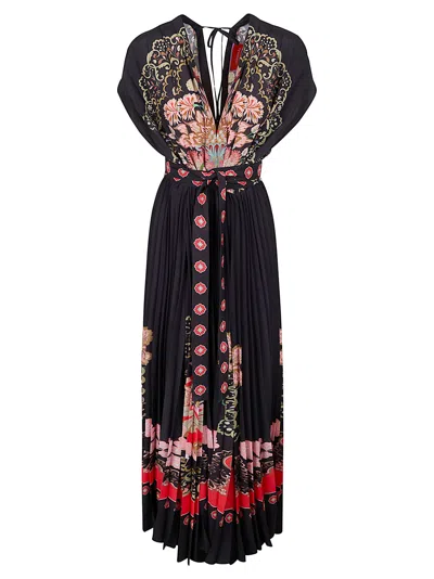 La Doublej Belted Pleated Printed Crepe De Chine Maxi Dress In Multi