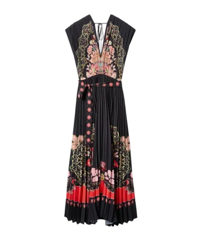 La Doublej Belted Pleated Printed Crepe De Chine Maxi Dress In Multi