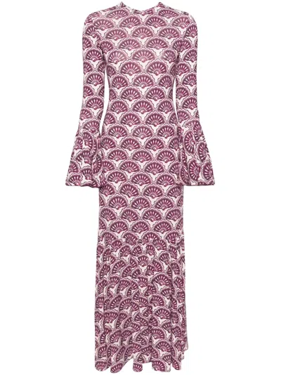 La Doublej Alba Fans-print Maxi Dress In Purple