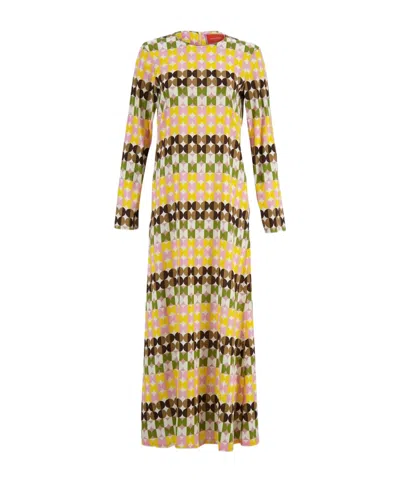 La Doublej All-over Patterned Crewneck Long-sleeved Dress In Brown