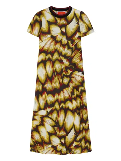 La Doublej All-over Print Short-sleeve Midi Dress In Black