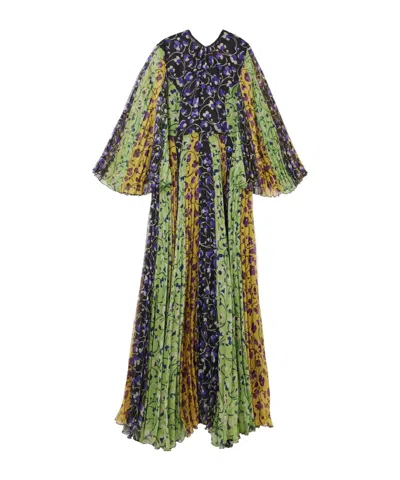 La Doublej Angel Pleated Printed Chiffon Maxi Dress In Multi