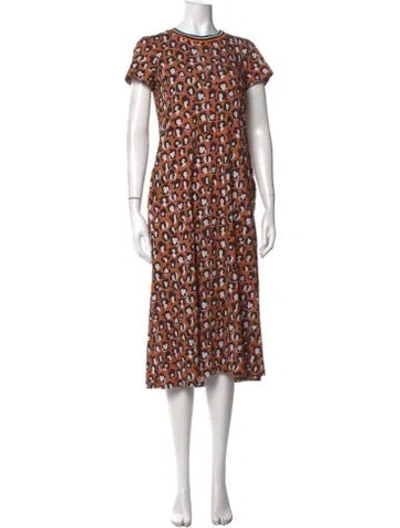 Pre-owned La Doublej Animal Print Midi Length Dress In Brown