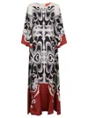 La Doublej Multicolor Long Dress With Round Neck And All Over Motif In Silk Woman In Neutral