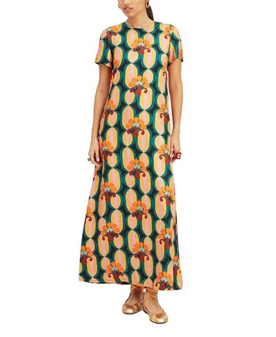 La Doublej Graphic-print Silk Dress In Arcturus Blue Petrol