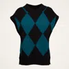 La Doublej Argyle Gilet In Black / Green
